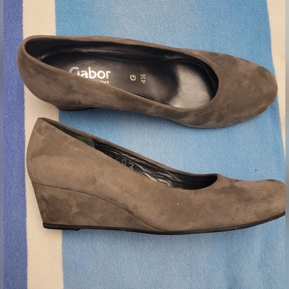Gabor Shoes - Gabor Dark Gray Suede Wedge Slip-On Shoes
